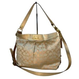 Coach Signature Monogram Gold Metallic Handbag Crossbody Purse 90s Y2K